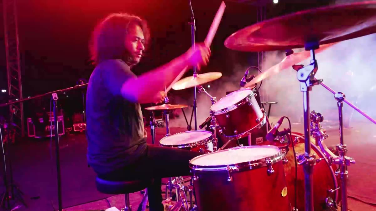 Drummer mid-set