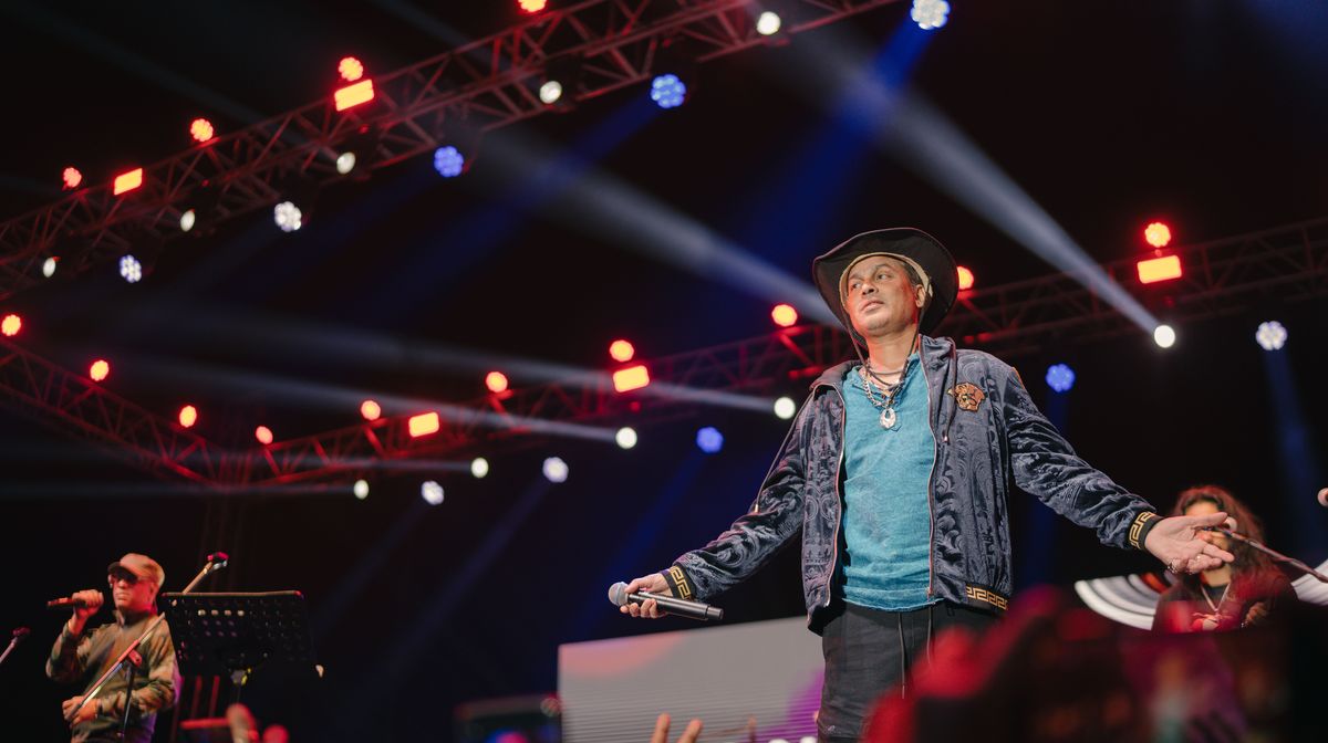 A singer greeting the crowd